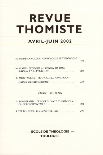 Revue thomiste N° 2/2002, avril-juin 2002