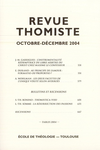 Revue thomiste N° 4/2004, octobre-décembre 2004