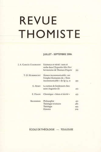 Revue thomiste N° 3/2006, juillet-septembre 2006 : Numéro double