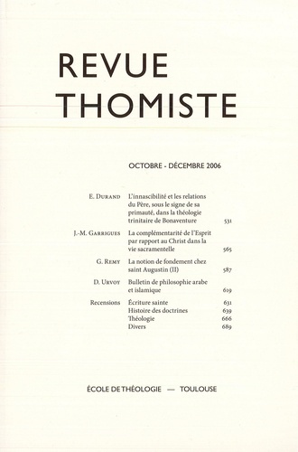 Revue thomiste N° 4/2006, octobre-décembre 2006