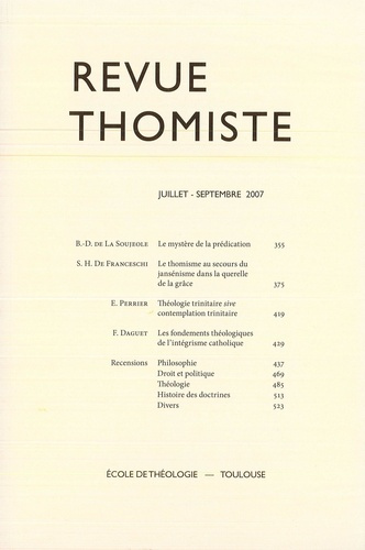 Revue thomiste N° 3/2007, juillet-septembre 2007