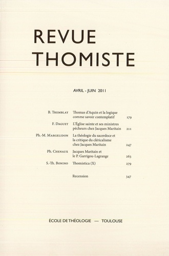 Revue thomiste N° 2/2011, avril-juin 2011