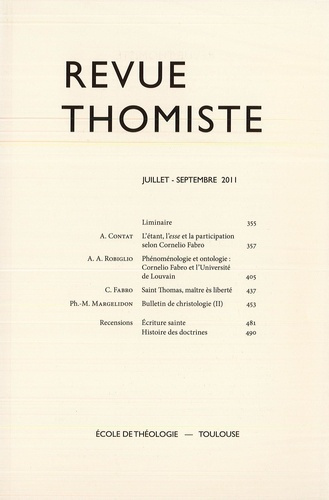 Revue thomiste N° 3/2011, juillet-septembre 2011
