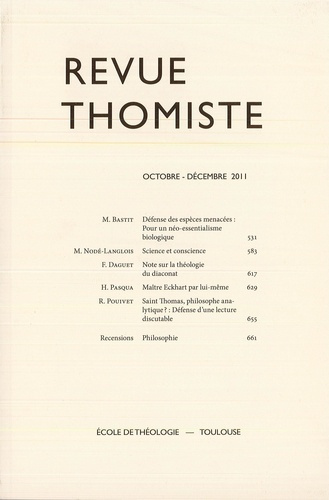 Revue thomiste N° 4/2011, octobre-décembre 2011