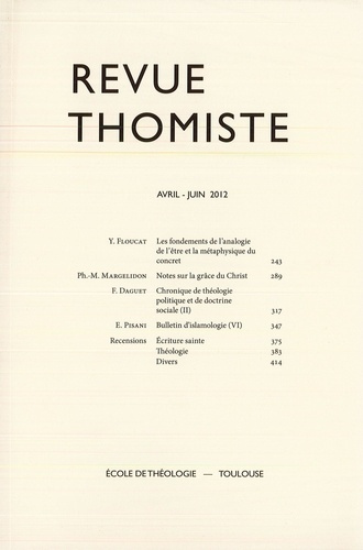 Revue thomiste N° 2/2012, avril-juin 2012