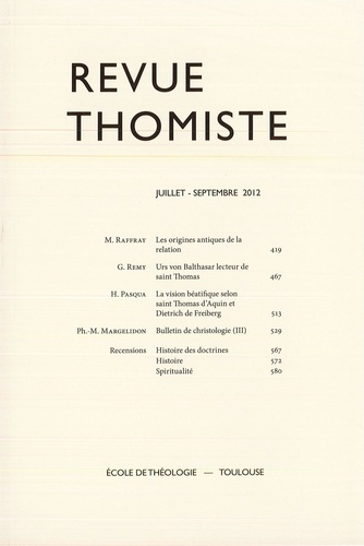 Revue thomiste N° 3/2012, juillet-septembre 2012