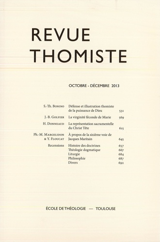 Revue thomiste N° 4/2013, octobre-décembre 2013