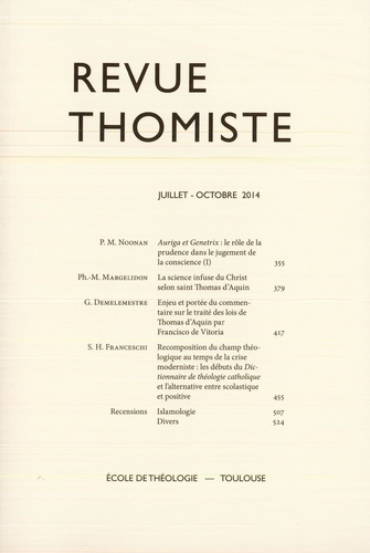 Revue thomiste N° 3/2014, juillet-septembre 2014