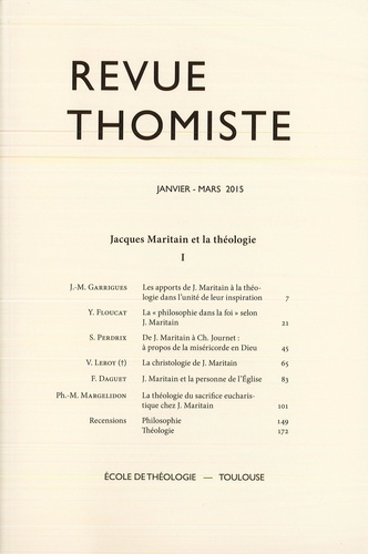 Revue thomiste N° 1/2015, janvier-mars 2015