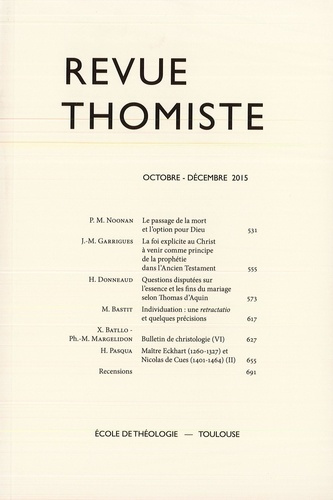 Revue thomiste N° 4/2015, octobre-décembre 2015