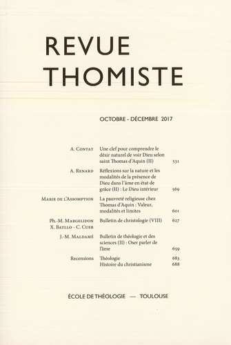 Revue thomiste N° 4/2017, octobre-décembre 2017