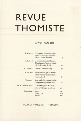 Revue thomiste N° 1/2019, janvier-mars 2019
