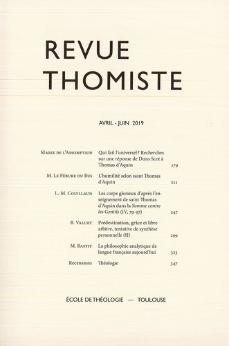 Revue thomiste N° 2/2019, avril-juin 2019