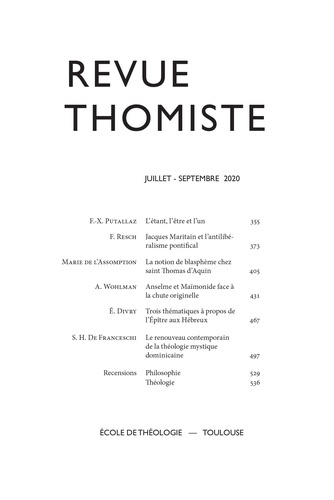 Revue thomiste N° 3/2020, juillet-septembre 2021