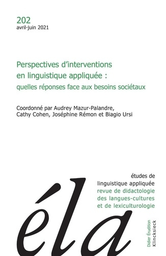 Études de linguistique appliquée - N°2/2021. Perspectives d’interventions en linguistique appliquée
