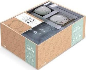 Chat infuse. Coffret avec 1 mug avec infuseur amovible, couvercle, et 1 livre de recettes