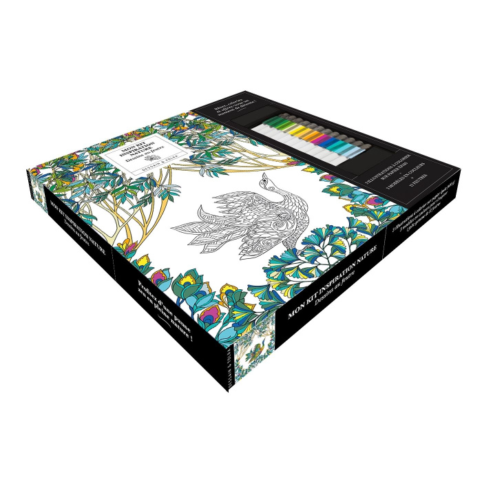 Mon kit Inspiration nature. Avec 3 illustrations à colorier sur papier épais (400g), 3 modèles en co