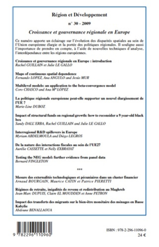 Région et Développement N° 30-2010 : Croissance et gouvernance régionale en Europe