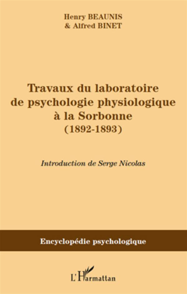 Travaux du laboratoire de psychologie physiologique à la Sorbonne (1892-1893)
