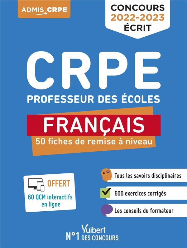 CRPE Professeur des écoles Français. 50 fiches de remise à niveau, Edition 2022-2023
