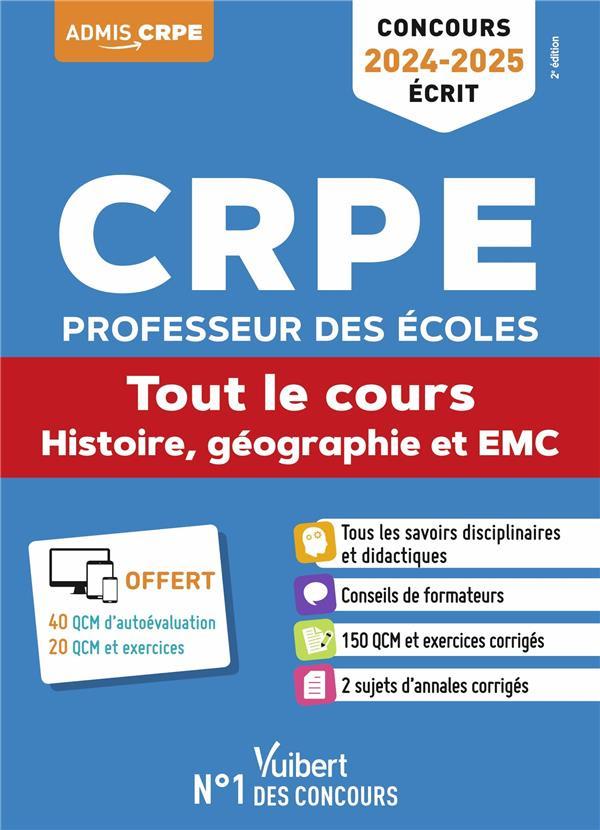 CRPE Professeur des écoles. Tout le cours - Histoire, géographie et EMC, Edition 2024-2025