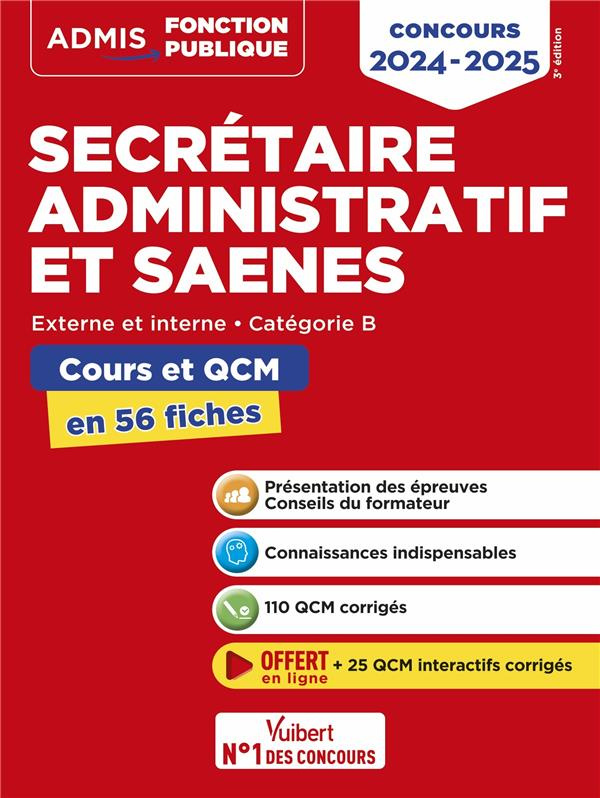 Concours Secrétaire administratif et SAENES. Cours et QCM en 56 fiches, Edition 2024-2025