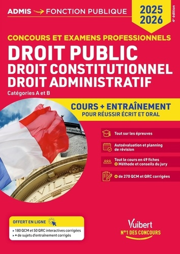 Droit public, Droit constitutionnel, Droit administratif - Catégories A et B. Cours   entraînement,