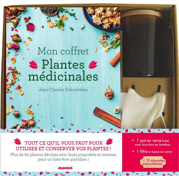 Mon coffret Plantes médicinales. Avec 1 pot en verre fumé : bouchon en bambou et 1 filtre à tisane e