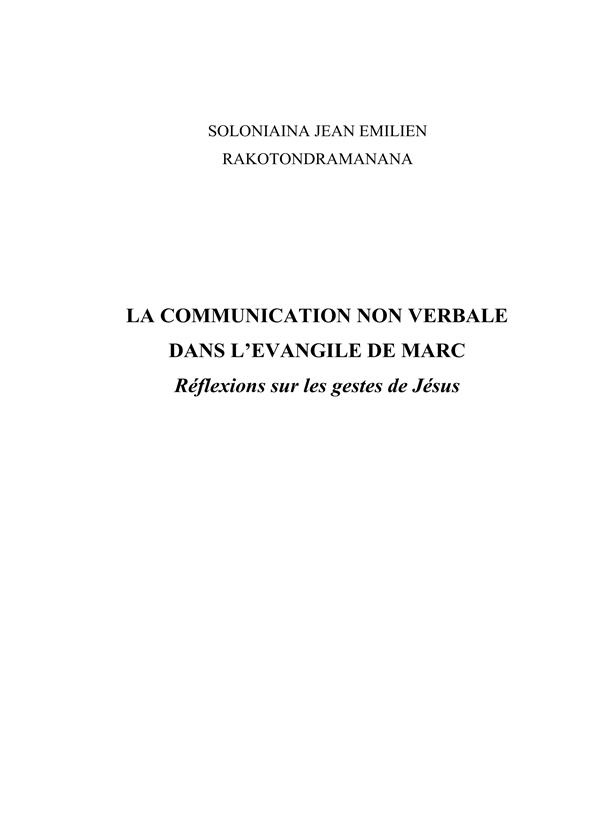 La communication non verbale dans l'évangile de Marc. Réflexions sur les gestes de Jésus