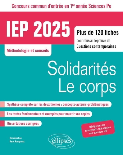 IEP Concours commun d'entrée en 1re année Sciences Po. Solidarités / Le corps, Edition 2025