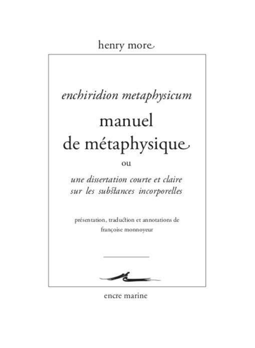 Manuel de métaphysique. Une dissertation courte et claire sur les substances incorporelles