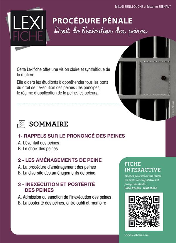 Procédure pénale. Droit de l'exécution des peines
