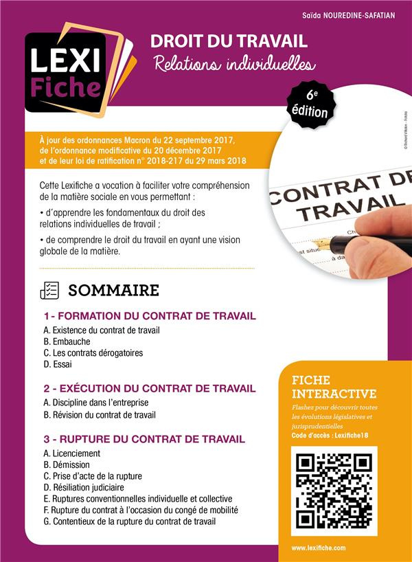 Droit du travail, relations individuelles . 6e édition