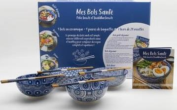 Coffret bleu L'équilibre est dans le bol. Mes bols santé, poke bowls et buddha bowls avec 4 bols en