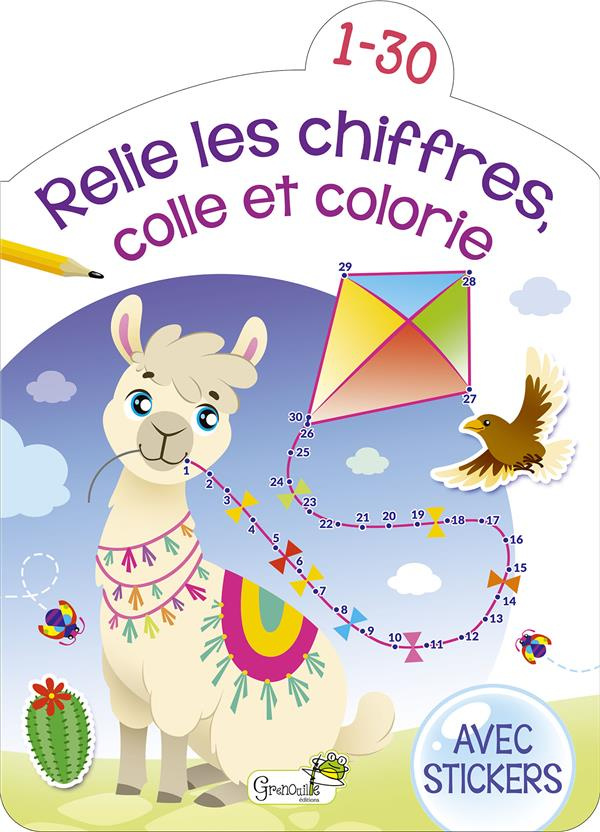 Relie les chiffres, colle et colorie de 1 à 30 (lama). Avec stickers