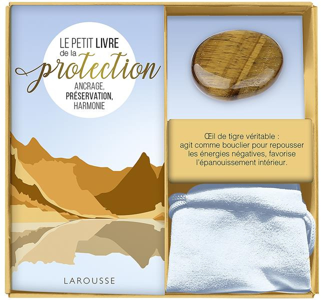 Coffret Ma petite pierre de protection. Avec 1 véritable Oeil-de-tigre, son pochon en velours et 1 l