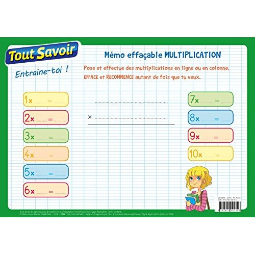 Memo effaçable multiplication CE1-CE2-CM1-CM2