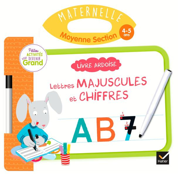 Livre ardoise Lettres majuscules et chiffres Maternelle moyenne section. Avec un feutre