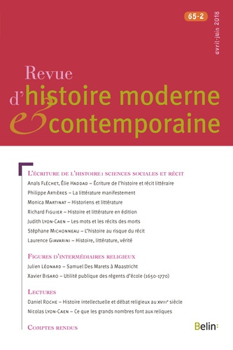 Revue d'histoire moderne et contemporaine Tome 65 N° 2, 2018
