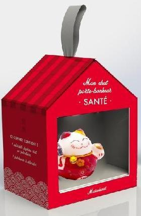 Mon chat porte-bonheur Santé. Coffret avec 1 figurine chat en porcelaine et 1 parchemin