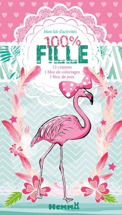 Mon kit d'activités 100% fille. 12 crayons de couleur, 1 bloc de jeux, 1 bloc de coloriages