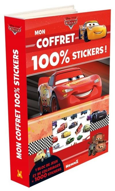 Mon coffret 100% stickers Cars. Avec 1 bloc de jeux et de coloriages et 1000 stickers
