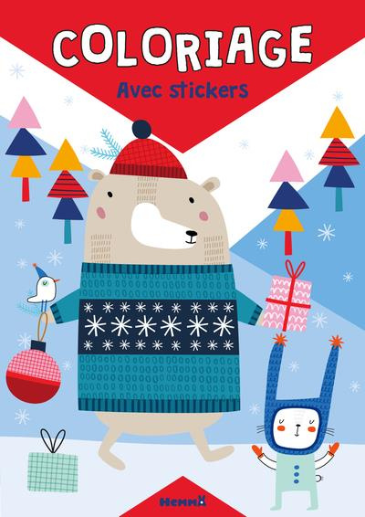 Coloriage Noël Ours. Avec stickers