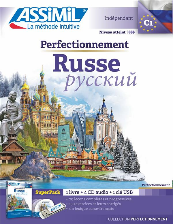 Superpack perfectionnement russe. Contient 1 livre, 1 clé USB, avec 4 CD audio MP3