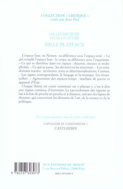 CAPITALISME ET SCHIZOPHRENIE. Tome 2, Mille plateaux