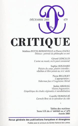Critique N° 679 décembre 2003