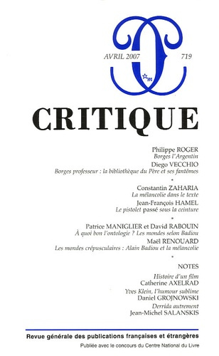 Critique N° 719 avril 2007
