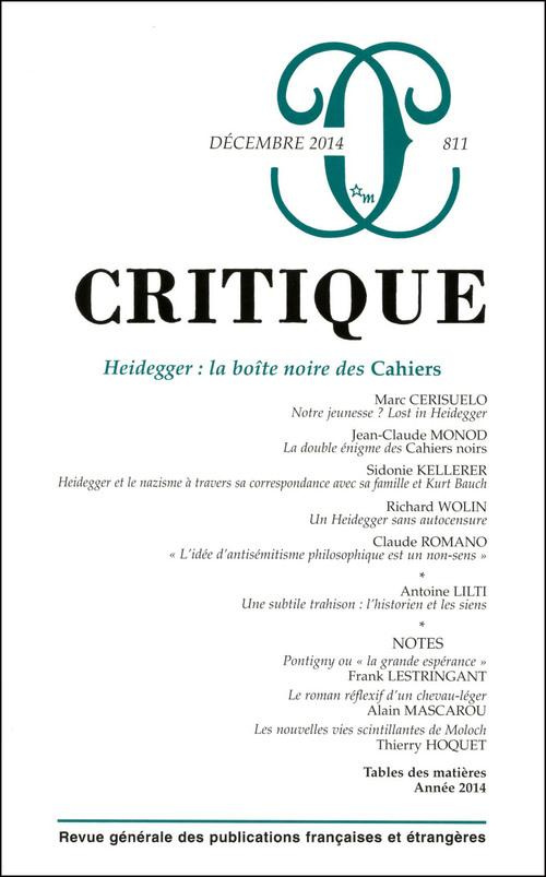 Critique N° 811, Décembre 2014 : Heidegger : la boîte noire des Cahiers