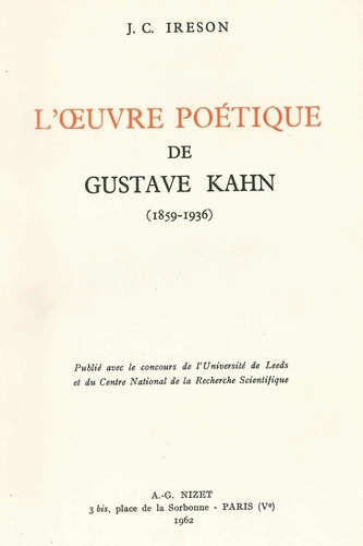 L' Œuvre poétique de Gustave Kahn (1859-1936)