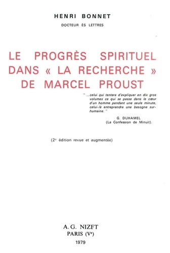 Le Progrès spirituel dans "La Recherche" de Marcel Proust